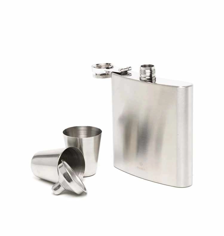 SOCIETY PARIS STAINLESS STEEL FLASK AND SHOTGLASS SET