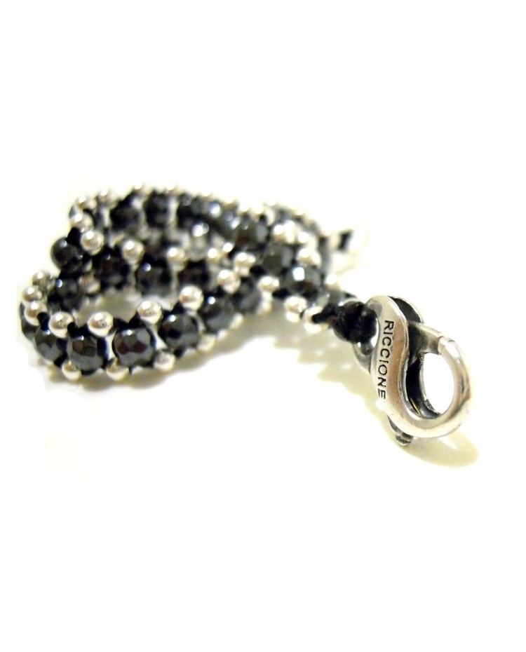 Bracciale Unisex Spadarella In Cotone Nautico Nero Con Sfere In Argento 925 - Fatto A Mano In Italia (17 Cm)
