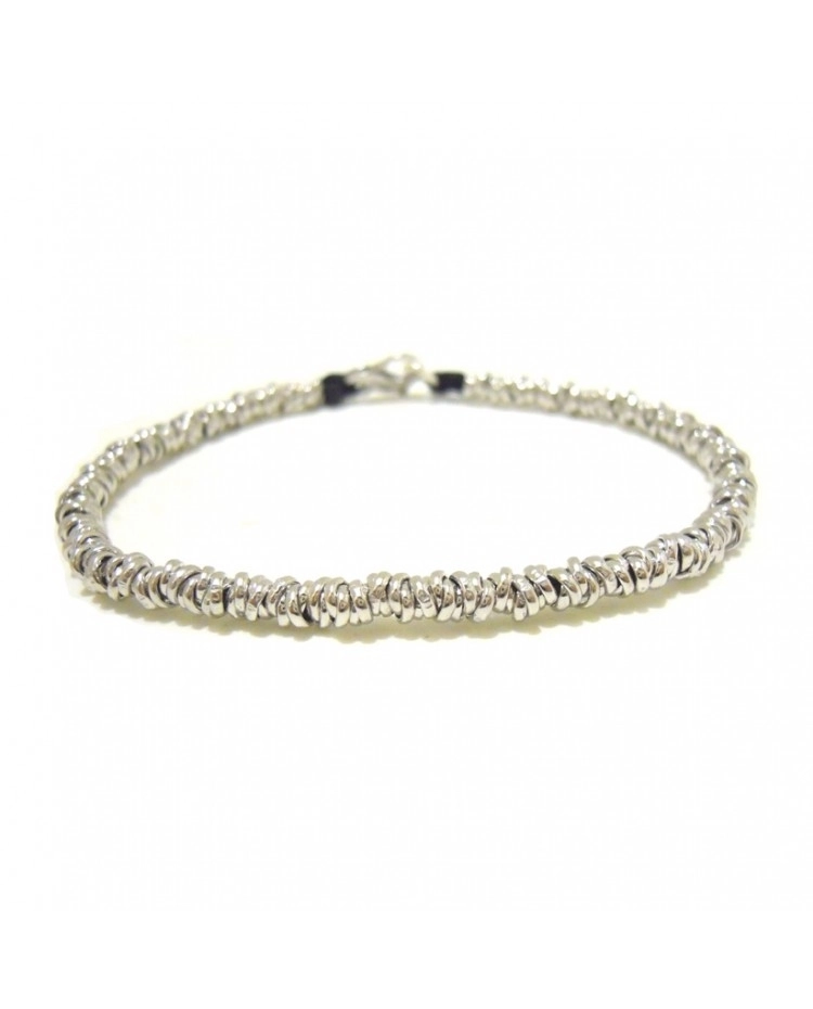 Spadarella Bracciale Donna Con Pepite 2mm - Cotone Marino Nero, Chiusura In Argento 925, Fatto A Mano In Italia, Lunghezza 17 Cm