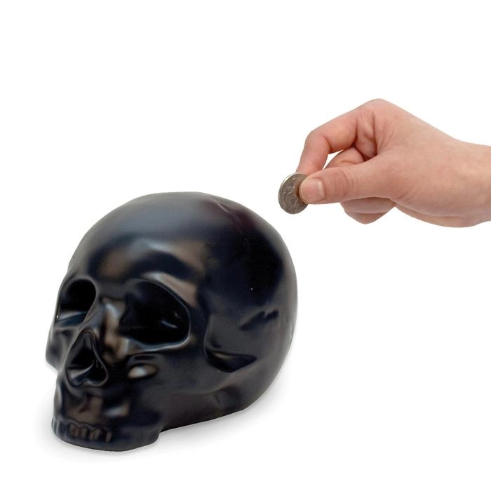 KIKKERLAND CERAMIC SKULL COIN BANK - Kikkerland