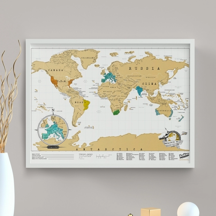 LUCKIES Framed Scratch Map Original Travel Edition