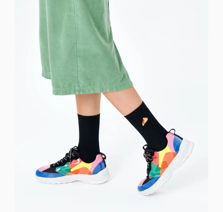 happy socks Ribbed Embroidery Pizza Sock