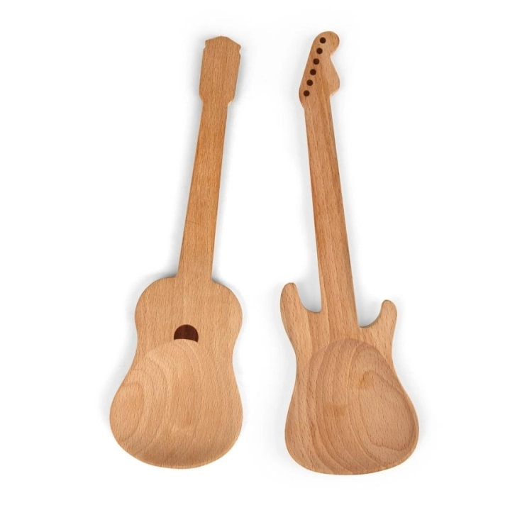 KIKKERLAND BEECH WOOD + ROCKIN GUITAR SALAD SERVERS - Kikkerland