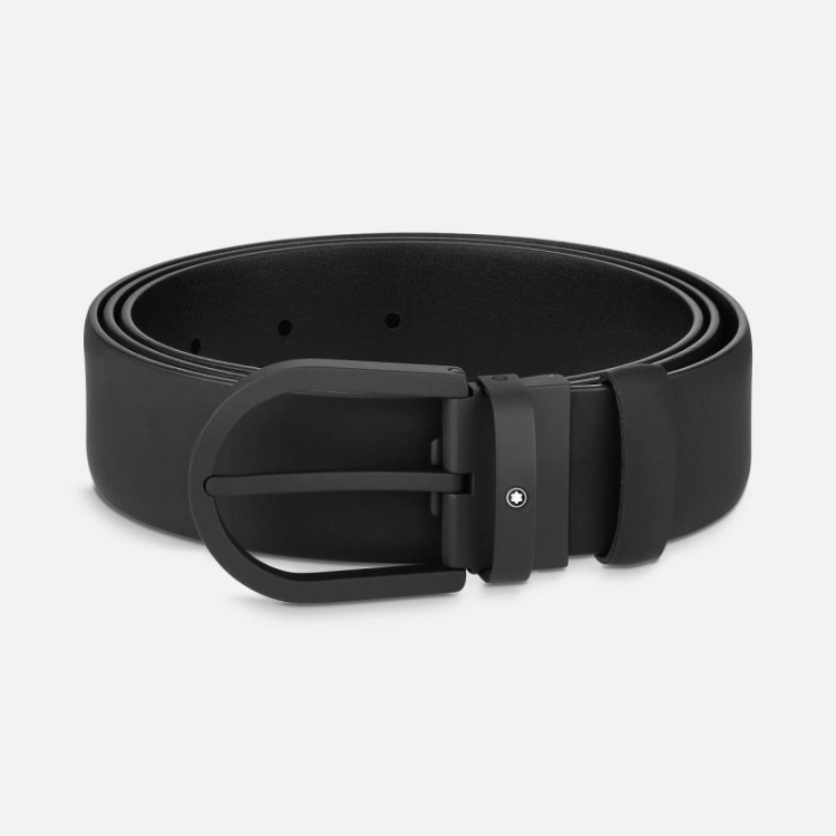 mont blanc Cintura in pelle nera con fibbia a ferro di cavallo MB129431