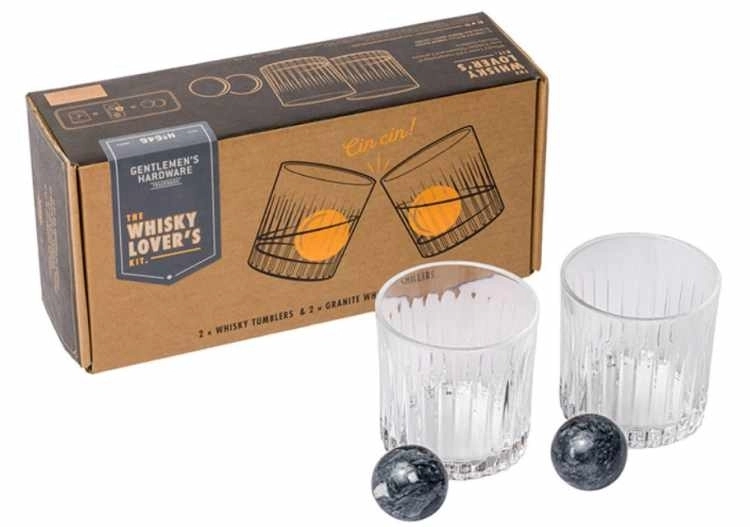 GENTLEMEN'S HARDWARE Whiskey Tumbler Glasses & Ice Stones Set