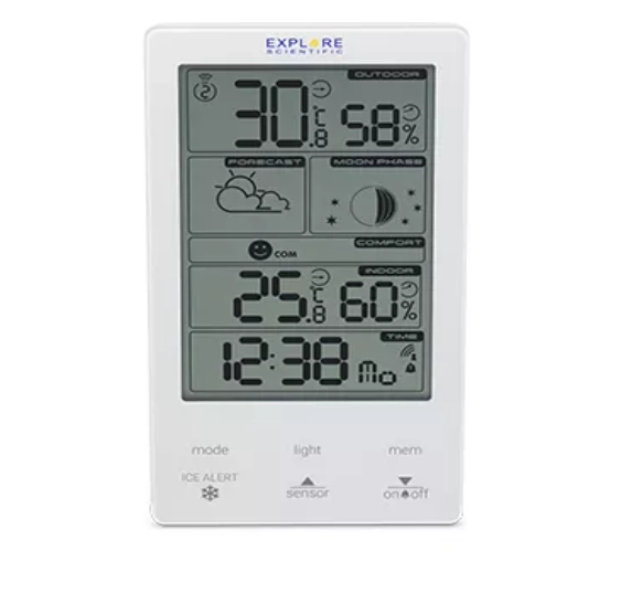 EXPLORE SCIENTIFIC STAZIONE METEO CON DISPLAY IN BIANCO E NERO - WSH4009 -  ELETTRONICA OROLOGI DIGITALI SVEGLIE - Gilioli 1921 Multistore